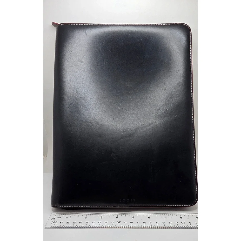 Lodis Los Angeles Black Leather Zip Around Portfolio Organizer Business Folder